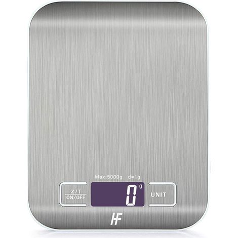 Balance de cuisine numérique 5 kg/1 g - Plateau en acier inoxydable, écran LCD rétroéclairé pour la maison et le bureau-AquaForge (1/5)