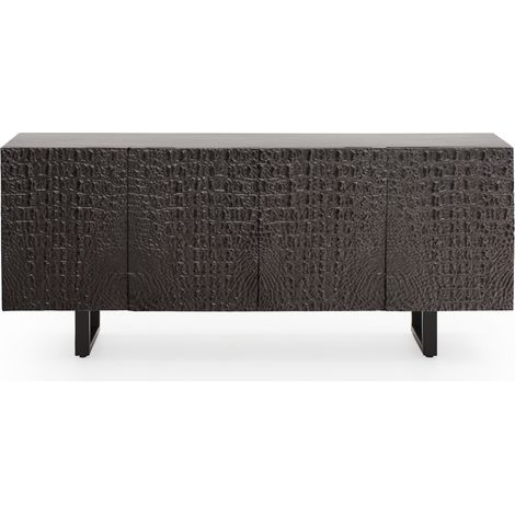 Sideboard mit 4 Türen, schwarzer Krokodiloptik, Beine aus Mangoholz und Metall (1/5)