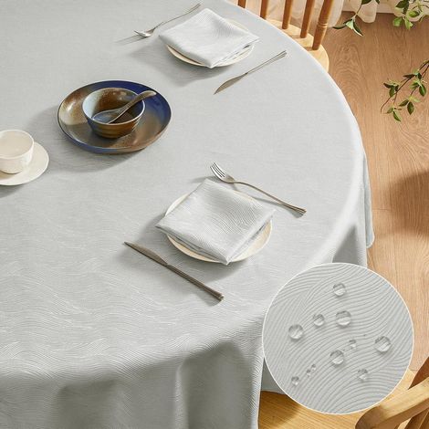 Runde Tischdecke 140 cm Grau abwaschbar Jacquard-Wellenmuster wasserabweisend für Draußen