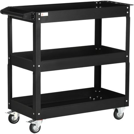 Carrello da officina in acciaio nero con 3 ripiani e ruote con maniglia, 150 kg, 83 x 35,3 x 76 cm (1/5)