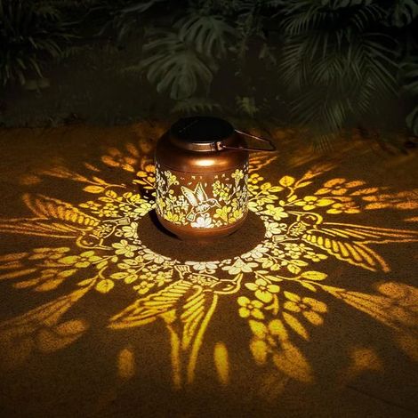 Farol solar colibrí，adorno colgante de metal para exteriores，resistente al agua con iluminación LED，ideal para jardines (1/5)