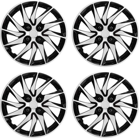 4 pièces 15 pouces enjoliveurs de roue de protection à la mode R15 capuchons de moyeu de remplacement universels pour la plupart des voitures camion SUV argent noir. (1/4)