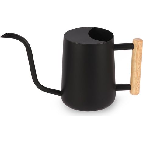 Gießkanne Zimmerpflanzen, 1L Gießkanne Klein Indoor Metall Edelstahl Moderner Dekorativer Giesskanne mit Langem Auslauf für Haus Pflanze Bonsai Outdoor Garten Blumen (Schwarz) (1/5)