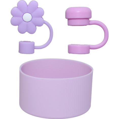 3 accessoires violets pour gobelet (20-40 oz), incluant 2 couvre-pailles et 1 protection de base. Caps de protection en silicone pour pailles (gobelet non inclus). (1/5)