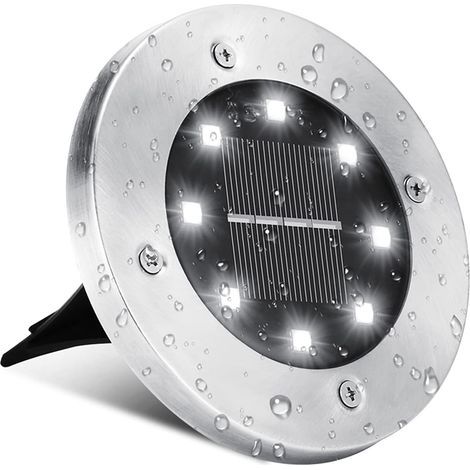 Lampe Solaire Extérieur, 8 LED Au Sol Lumière Solaire Jardin 6500K Blanc Froid Spot Solaire Extérieur Etanche Spots Solaires Encastrables pour Chemin Terrasse Cour Pelouse, 1 Pièce (1/5)