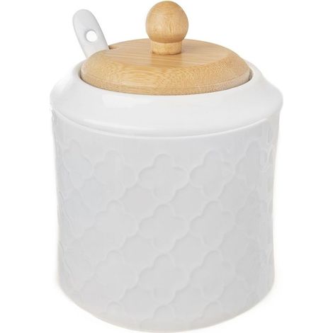 Azucarero de porcelana, azucarero de bambú, cuchara para azúcar (1/4)