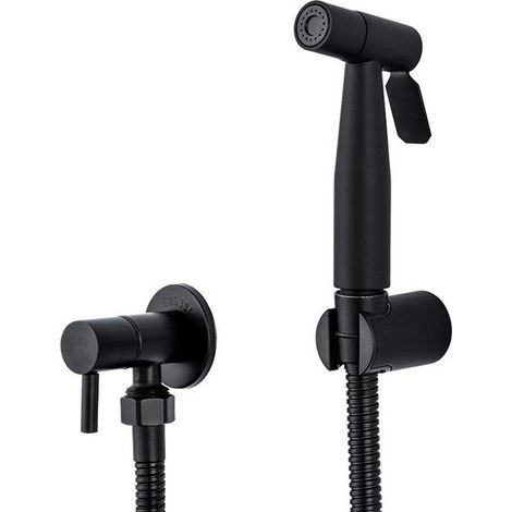 Kit Douchette Bidet WC Pulvérisateur de Douche à Main Avec Tuyau Support Vanne en Acier Inoxydable Noir pour Hygiène Intime (1/5)
