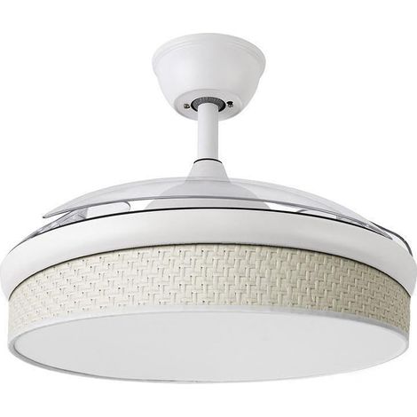 Ventilateur DC 72 W blanc/canisse de 108 cm, avec 3 pales et 7200 lumens. Éclairage réglable : 3000K, 4000K et 6000K. Comprend télécommande, mémoire et minuterie. (1/2)