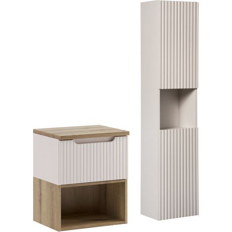 Ensemble meuble suspendu sous vasque 50 cm et colonne 30 x 140 cm NOVA cachemire (1/5)