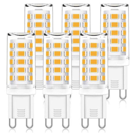 LED-G9-Cápsulas, 5 W, equivalente a una bombilla halógena de 50 W, 15,5 mm × 51 mm, blanco cálido 3000 K, 500 lm, no regulable, sin fluctuaciones, corriente alterna/directa 220–240 V, 6 unidades por p (1/4)