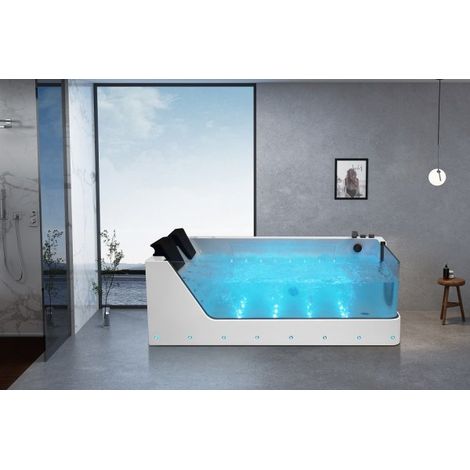 Vasca da bagno idromassaggio in vetro due posti full optional riscaldata 180x110cm Sicorage Traxy Dx