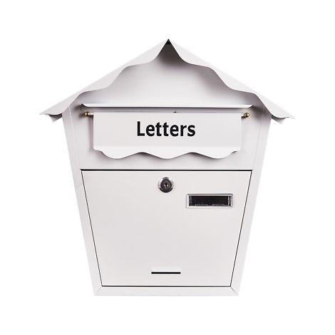 LARGE STEEL WHITE POST LETTER MAIL BOX LOCKABLE WITH KEYS OUTDOOR WALL S5551 (1/3)