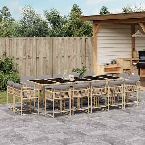 15-tlg. Garten-Essgruppe mit Kissen Beigemischung Poly Rattan (1/5)