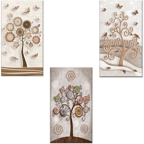 Lupia - Set 3 Quadri su Tela CANVAS DAY TREE 38x75 cm Albero della Vita, Stampa Vivida, Pronto da Appendere, Decorazione per Soggiorno, Capezzale Testiera Camera da Letto, Cucina, Ufficio (1/4)