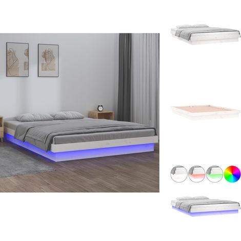 The Living Store Massivholzbett mit LEDs Weiß 120x200 cm - LED-Leuchten (1/5)
