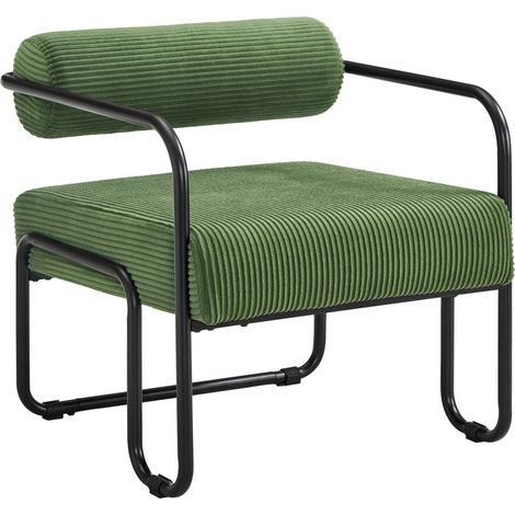 Moderner Lounge-Sessel aus grünem Cordvelours mit schwarzem Metallgestell 68,5 x 73 x 70,5 cm (1/5)