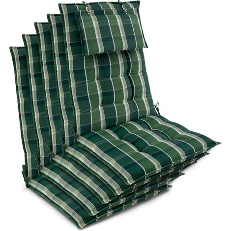 Set de 5 coussins de chaise Sun-HL 120x50x8cm vert à carreaux (1/5)