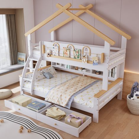 lit enfant mezzanine rangement 90x200 bois blanc MDF OKMYHOME (1/5)