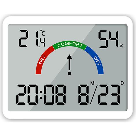 Horloge Murale Numérique avec Thermomètre Hygromètre, Grand Écran Affichant Heure, Date, Température et Humidité, pour Maison et Bureau-Blanc (1/5)