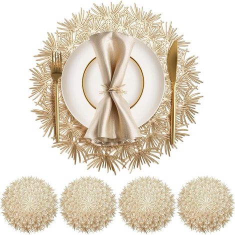 Set de Table Rond Lot De 4 Set de Table Lavable 38cm Dessous De Table pour L'Isolation Thermique de L'Assiette et de la Décoration De Table Or (1/4)