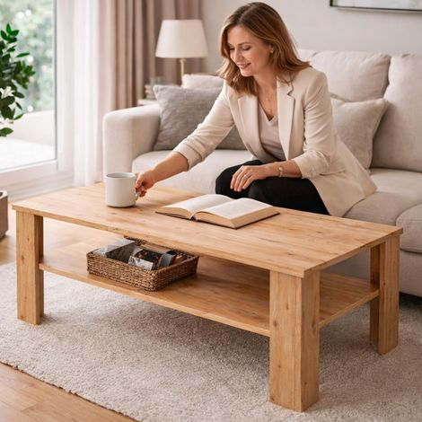 Tavolino Da Caffè Con Ripiano Inferiore E Vano A Giorno Tavolo Basso Stile Nordico Design Minimal Per Soggiorno Salotto Zona Living Struttura Resistente 47 x 110 x 65 Cm Colore Grigio Cemento - Colore (1/5)