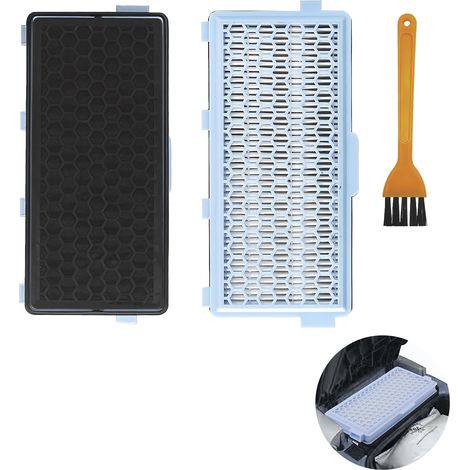 Lot de 2 - Filtre HEPA - Brosse Nettoyage - Remplacement SF-HA 50 pour Miele Série S4 S5 S6 S8 C1 C2 C3 Neutralisation Odeurs Maison Animaux Bleu