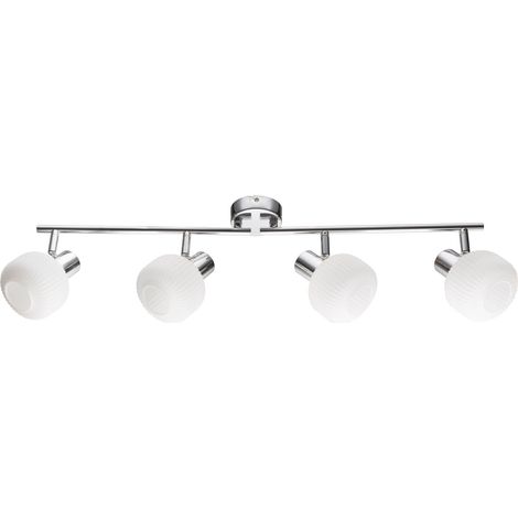 Plafonnier design chromé 4xE14 verre blanc strié Andrus (1/2)
