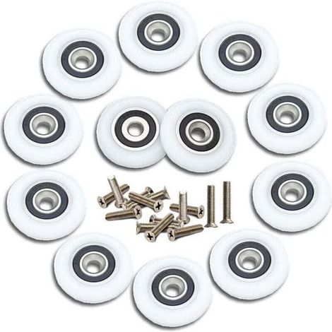 12 roulettes pour portes de douche coulissantes, roulettes de douche de 23 mm, roulettes de rechange pour portes de douche avec vis (1/4)