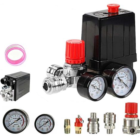 Pressostat pour compresseur d'air, régulateur de pression 220 V pour compresseur d'air avec manomètre, raccords de soupape de sécurité, pièces de rechange pour compresseur 90-120 PSI