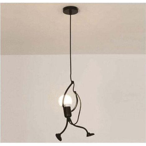 Moderne, kreative Pendelleuchten mit kleinen schwarzen Comicfiguren, geeignet fürs Kinderzimmer, Durchmesser 26 cm × Höhe 140 cm, E27-Fassung, inklusive Zubehör.