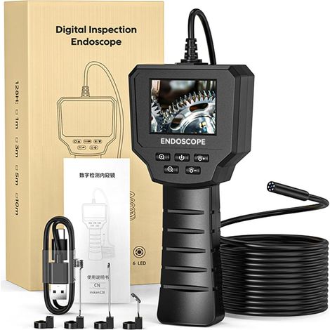 Caméra d'inspection 1080p avec lumière LED réglable et câble étanche, caméra endoscopique portable ABS pour tuyau (1/5)
