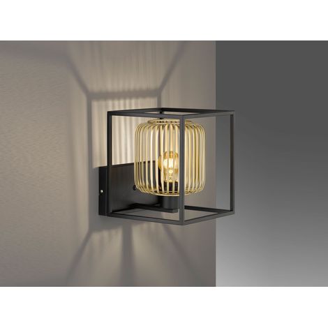 LED Wandleuchte Schwarz Gold dimmbar über Schalter, Quadrat 23cm (1/3)