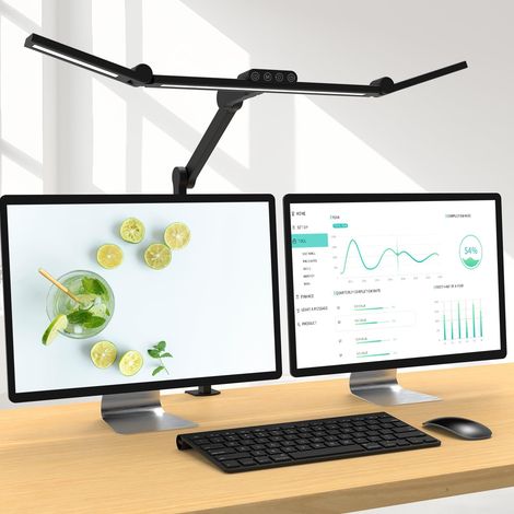 24W Lampe de Bureau LED, 1500LM Puissante 3-têtes de lampe avec pince, Lampe d'architecte lumineuse avec bras flexible, réglage intensité, Commande tactile, Pour Lecture Travail PC Screen (1/5)