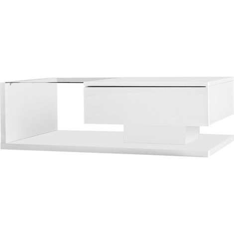 Mesa de centro blanca brillo alto con cristal y efecto LED (1/5)