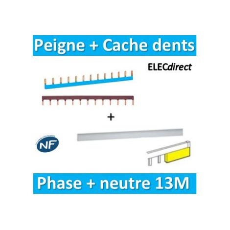 Hager - Peigne d'alimentation 13M Phase+Neutre + Cache dents Legrand - KB163P+KB163N+404988