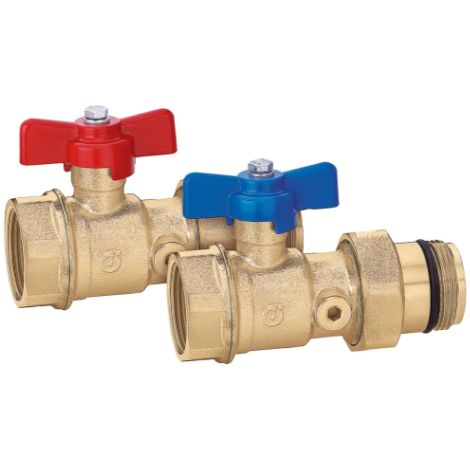 Coppia valvole di intercettazione a sfera. Con attacco termometro. Attacco 1"F Caleffi 391067S1  1"F