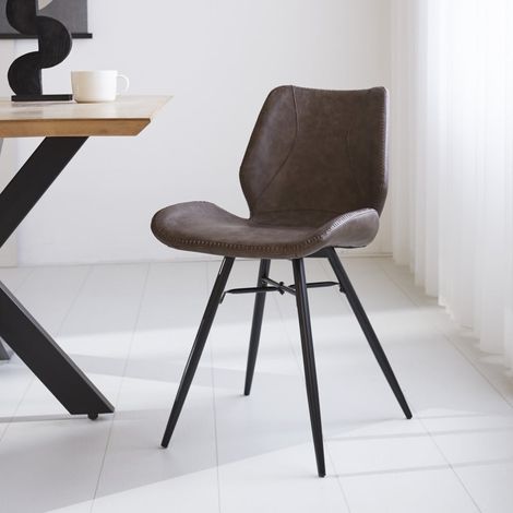 Beau Chaise de Salle à Manger Industrielle Taupe en Similicuir - (1/5)
