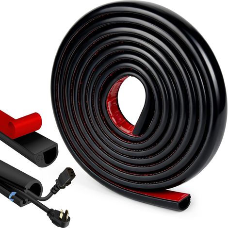Goulotte Passe Cable Mural Cache Cable TV Auto-adhésif Cache Fil TV Demi-Rond Flexible en PVC Souple pour Le Sol et Mural (Noir, 22mmx10mmx3m) (1/5)