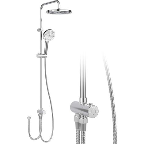 Regenduschset Duschsystem mit Duschkopf Duschset Edelstahl Duschsäule Kopfbrause Set Kopfbrause rund(Silber)