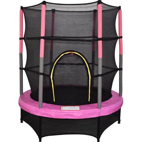 4.5FT Mini Trampoline Set with Enclosure Safety Net Outdoor 55" Kids Toy Pink