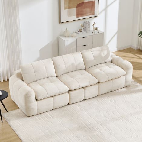 Sofá modular de 3 plazas (264x97x68 cm), sin estructura, diseño ergonómico, sin montaje, chenilla beige (1/5)