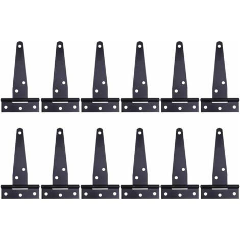 12 Stück robuste schwarze T-Scharniere, Holztürscharniere oder Metalltüren, rostfreie Eisen-Scheunentorscharniere (4 Zoll) (1/5)
