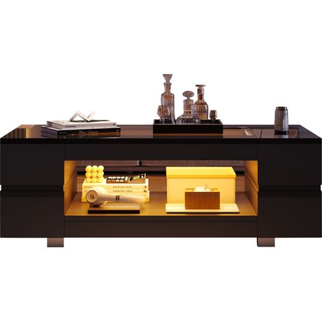 CHICFURN Mesa de centro LED negra 100 x 50 x 35 cm, aglomerado y vidrio, 30 kg (1/5)