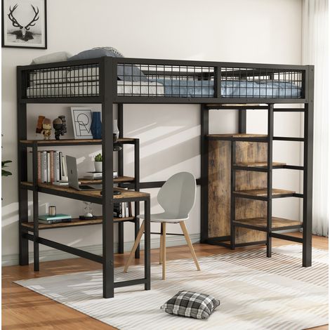 Letto a soppalco 140x200 con scrivania e armadio OKMYHOME (1/5)