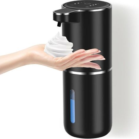 Distributeur de Savon Automatique, sans Touche Distributeur Savon Mousse Capteur 380mL, IPX5 Etanche Distributeur de Savon Mural Electrique Noir pour Salle de Bain Cuisine (1/4)
