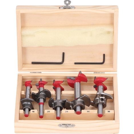 Jeu de forets Forstner réglables, 5 pièces, forets de travail en acier au tungstène revêtu de titane, 15mm à 35mm (1/5)