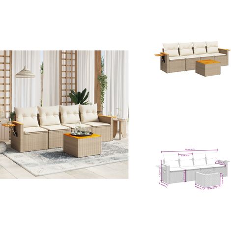 5-tlg. Garten-Sofagarnitur mit Kissen Beige Poly Rattan - Gartenmöbel - Sofa Set - Rattan Möbel - Outdoor Sofa - Gartenlounge (1/3)