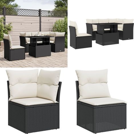 Salon de jardin 6 pcs avec coussins noir résine tressée - Ensemble Salon De Jardin - Salon De Jardin Extérieur - Meuble De Jardin - Mobilier De Jardin - Canapé De Jardin - Home & Living (1/5)