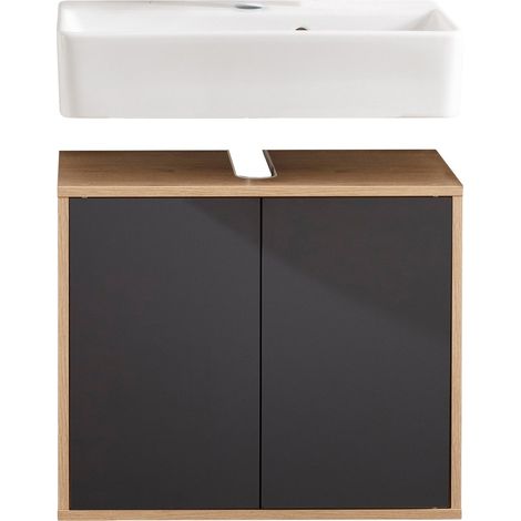 Fackelmann FINN Badmöbelset 2-teilig, 60 cm breit, Braun hell/Schwarz-'06219' (1/5)