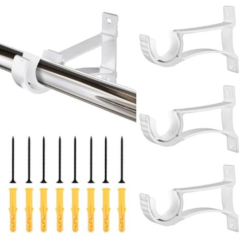4 PCS Support Tringle Rideaux en Alliage d'Aluminium 11  8cm Support de Poteau de Rideau Antirouille Draperie Tringle Supports avec Vis et Tube d'Expansion pour Salon Bureau Etudier Chambre (1/5)